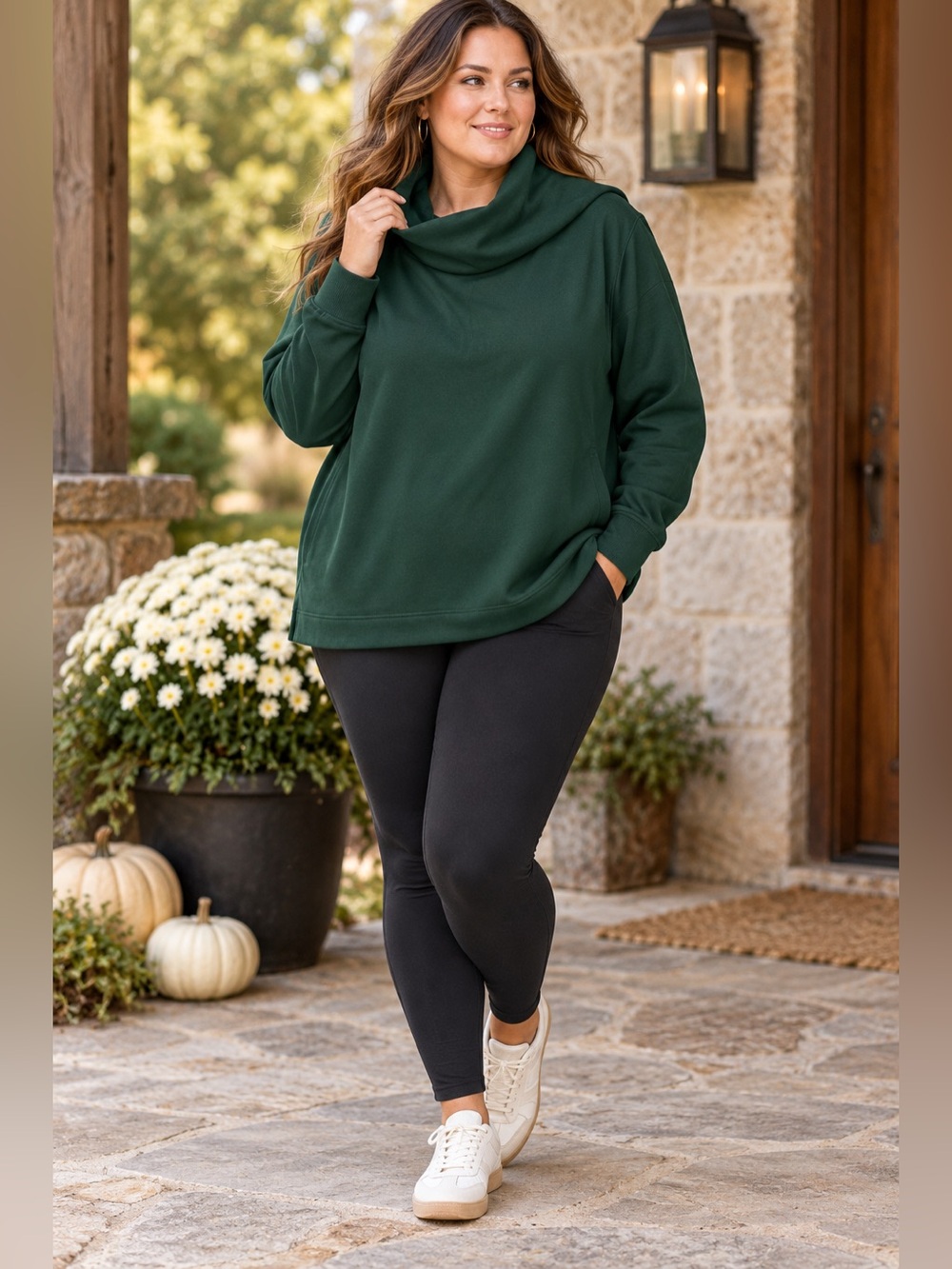Athleta Cowl Neck Cozy Sweatshirt Pullover Forest Green 2X Plus Size